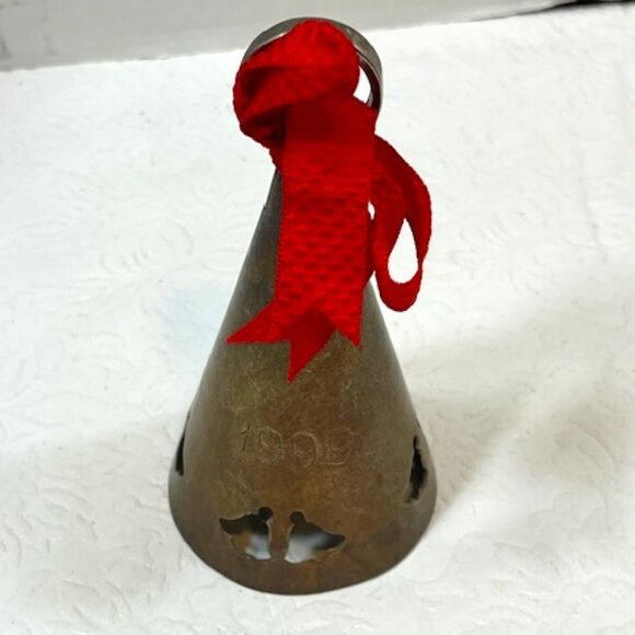VTG 1999 Handmade Silverplated Christmas Bell Red Bow 5" Tall - Picture 6 of 15